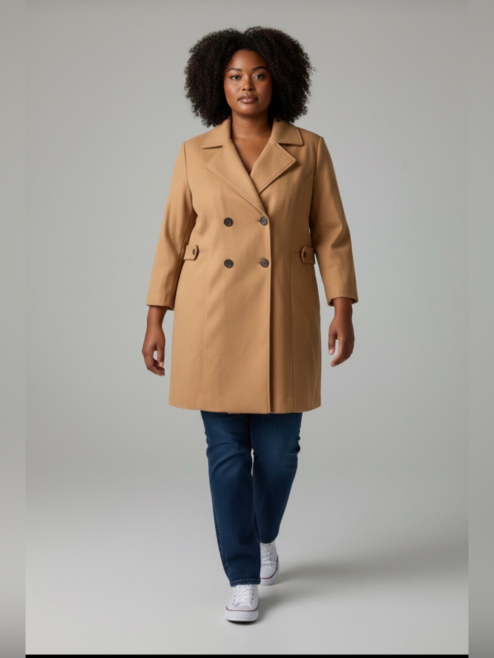 Lane Bryant Camel faux wool Double Breasted Coat size 26